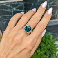 5.21 Ct. Tourmaline Natural Diamond Halo Ring, 18K White Gold Life Style