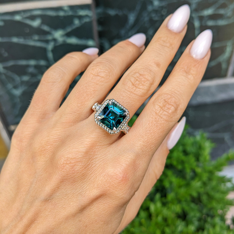 5.21 Ct. Tourmaline Natural Diamond Halo Ring, 18K White Gold