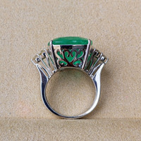 21.37 Ct. Emerald Natural Diamond Three Stone Ring, 18K White Gold Image