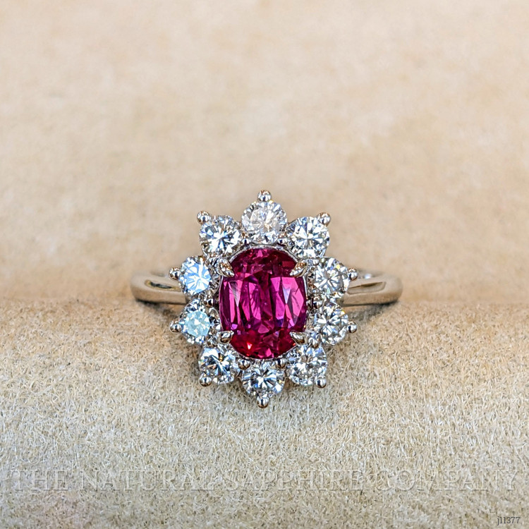 1.57 Ct. Ruby Natural Diamond Pave Ring, 18K White Gold