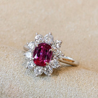 1.57 Ct. Ruby Natural Diamond Pave Ring, 18K White Gold Image