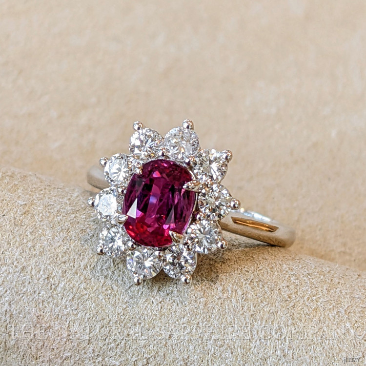 1.57 Ct. Ruby Natural Diamond Pave Ring, 18K White Gold