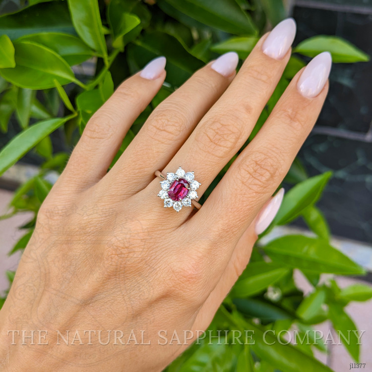 1.57 Ct. Ruby Natural Diamond Pave Ring, 18K White Gold