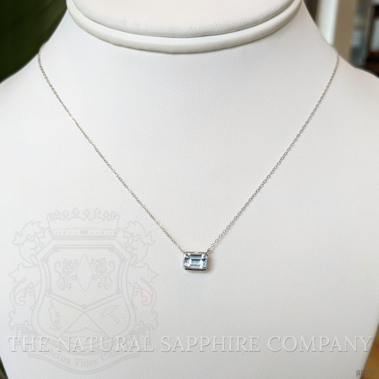 0.84 Ct. Aquamarine Bezel Necklace, 14K White Gold