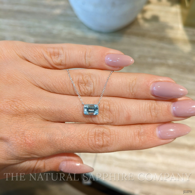 0.84 Ct. Aquamarine Bezel Necklace, 14K White Gold