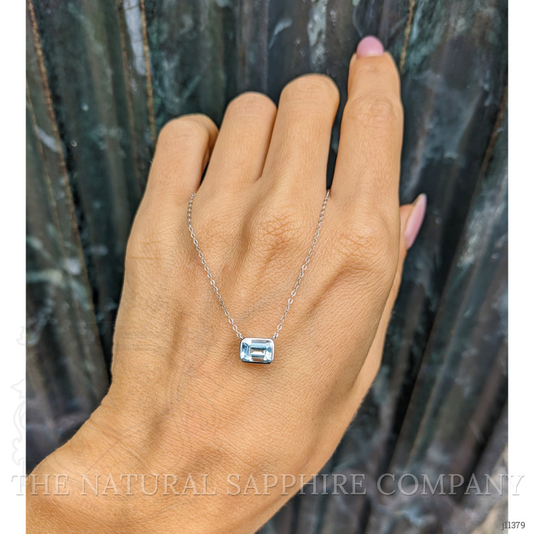 0.84 Ct. Aquamarine Bezel Necklace, 14K White Gold
