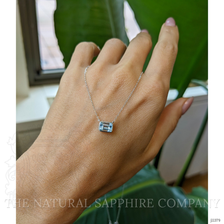 0.84 Ct. Aquamarine Bezel Necklace, 14K White Gold