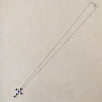 0.88 Ct. Blue Sapphire and Natural Diamond Religious Necklace, 14K White Gold Image