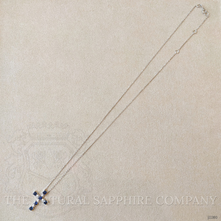 0.88 Ct. Blue Sapphire and Natural Diamond Religious Necklace, 14K White Gold