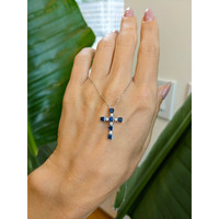 0.88 Ct. Blue Sapphire and Natural Diamond Religious Necklace, 14K White Gold Life Style