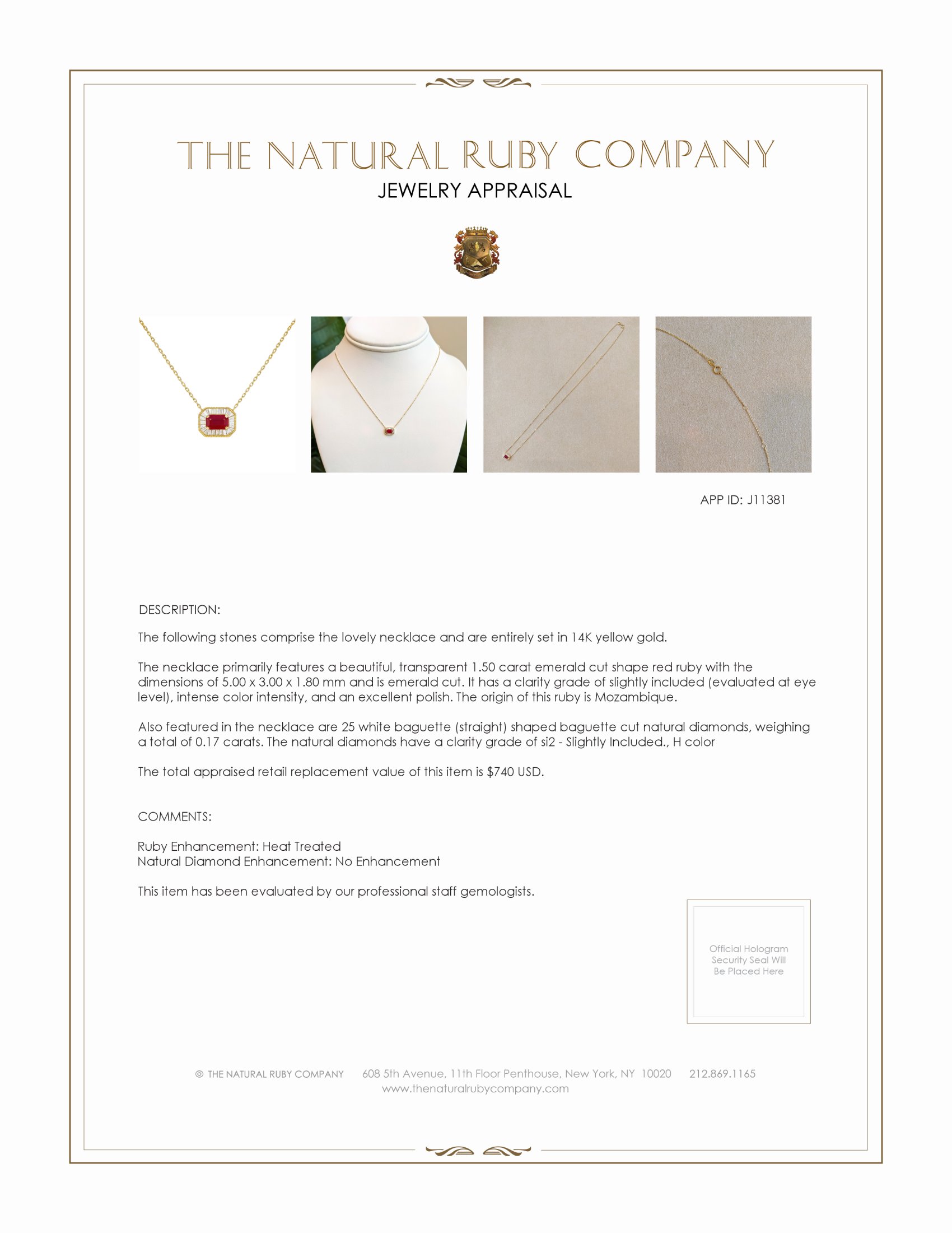 1.50 Ct. Ruby and Natural Diamond Pave Necklace, 14K Yellow Gold