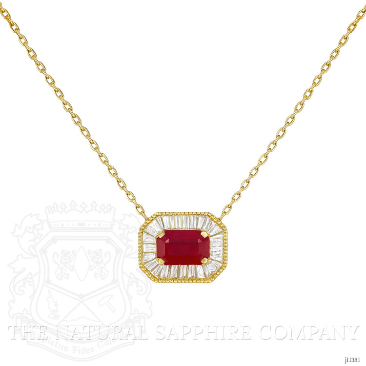 1.50 Ct. Ruby and Natural Diamond Pave Necklace, 14K Yellow Gold