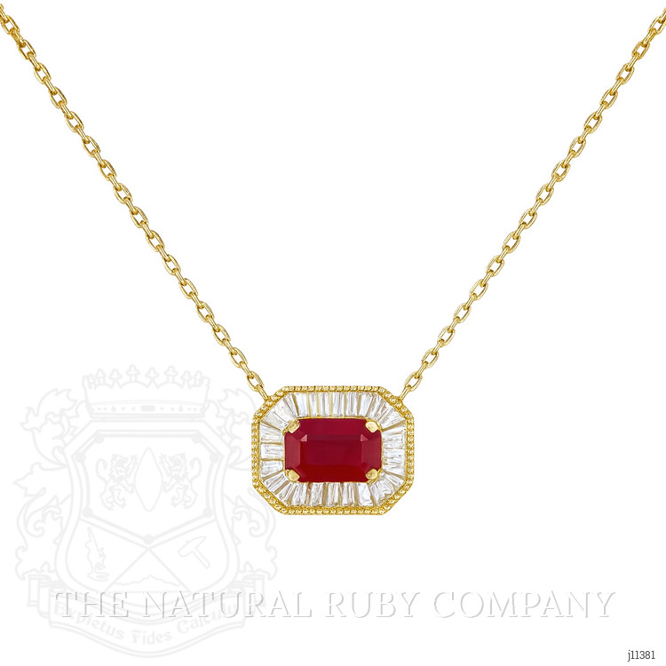 1.50 Ct. Ruby Natural Diamond Pave Necklace, 14K Yellow Gold