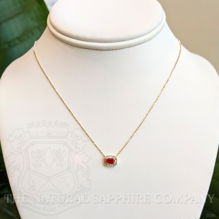 1.50 Ct. Ruby and Natural Diamond Pave Necklace, 14K Yellow Gold