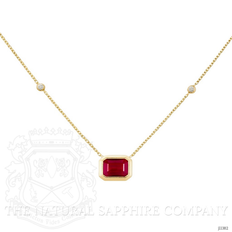 1.24 Ct. Ruby Natural Diamond Bezel Necklace, 14K Yellow Gold
