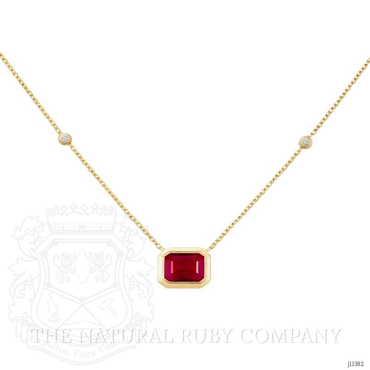 1.24 Ct. Ruby Natural Diamond Bezel Necklace, 14K Yellow Gold