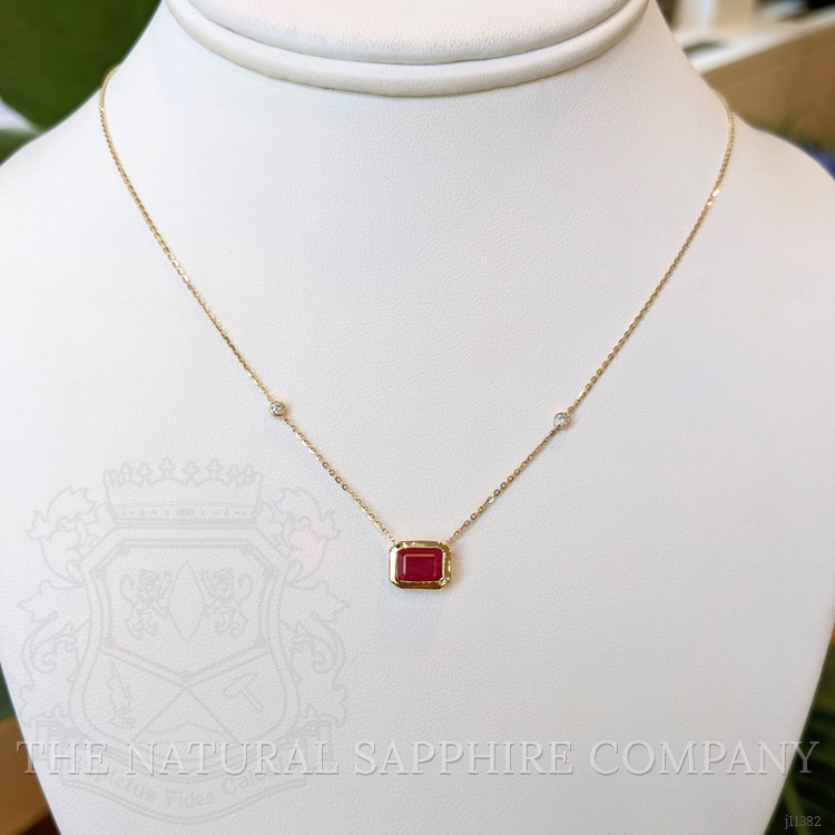 1.24 Ct. Ruby Natural Diamond Bezel Necklace, 14K Yellow Gold