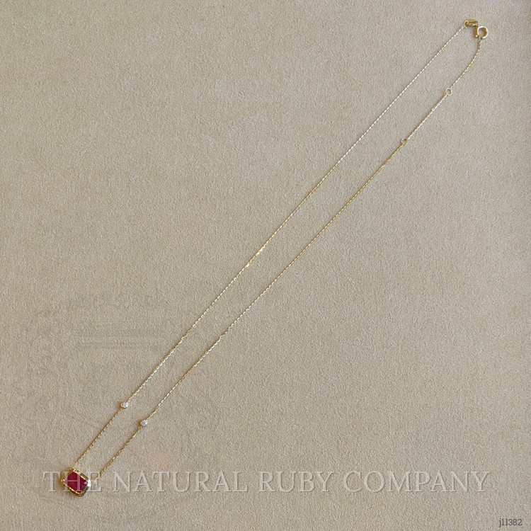 1.24 Ct. Ruby Natural Diamond Bezel Necklace, 14K Yellow Gold