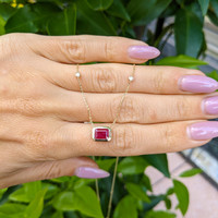 1.24 Ct. Ruby Natural Diamond Bezel Necklace, 14K Yellow Gold Life Style