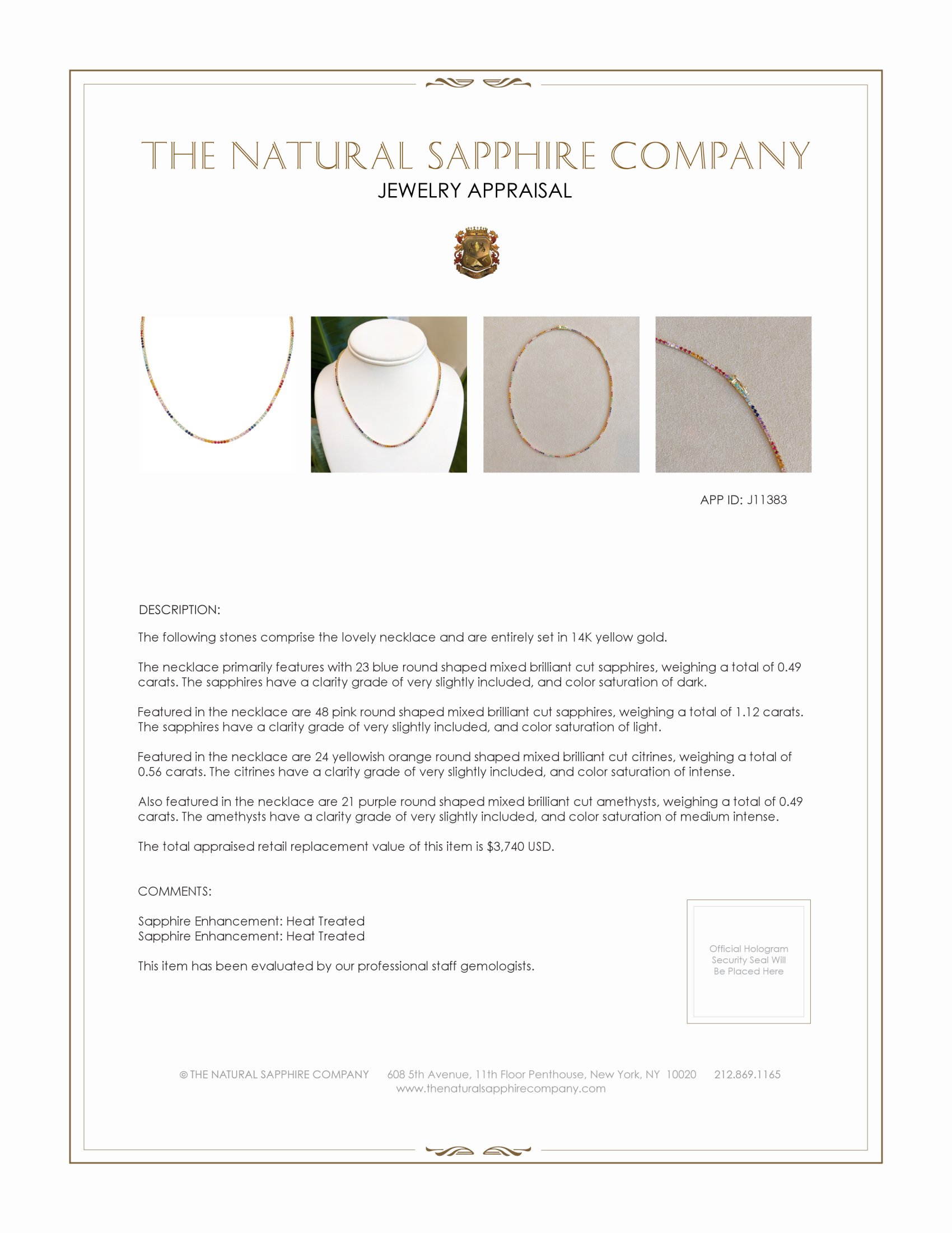 2.60 Ct. Ruby Sapphire Accent Stones Necklace, 14K Yellow Gold