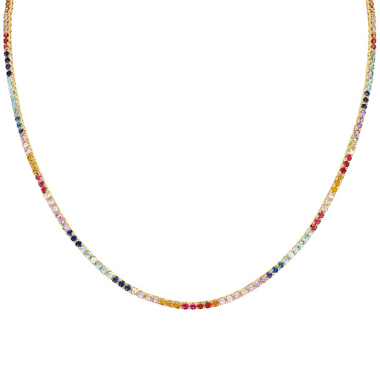 2.60 Ct. Ruby Sapphire Accent Stones Necklace, 14K Yellow Gold