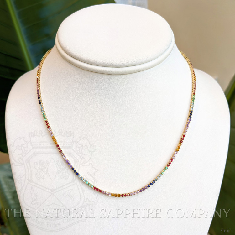 0.49 Ct. Ruby, Emerald, Mixed Sapphire, Blue Aquamarine, Yellowish Orange Citrine and Purple Amethyst Accent Stones Necklace, 14K Yellow Gold