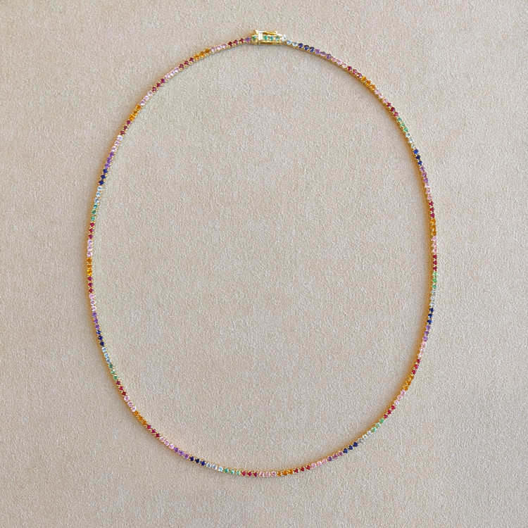 2.60 Ct. Ruby Sapphire Accent Stones Necklace, 14K Yellow Gold