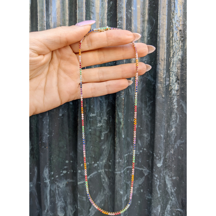 2.60 Ct. Ruby Sapphire Accent Stones Necklace, 14K Yellow Gold