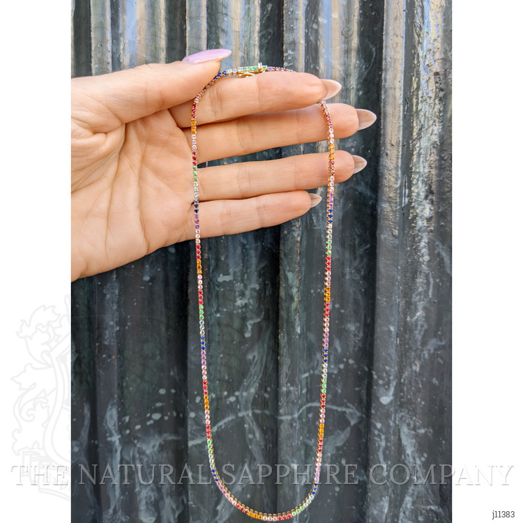 0.49 Ct. Ruby, Emerald, Mixed Sapphire, Blue Aquamarine, Yellowish Orange Citrine and Purple Amethyst Accent Stones Necklace, 14K Yellow Gold