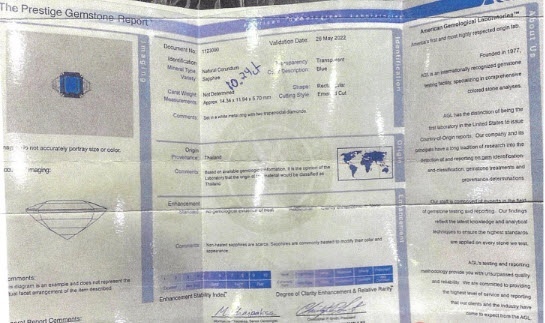 10.24 Ct. Blue Sapphire and Natural Diamond Three Stone Ring, Platinum 950