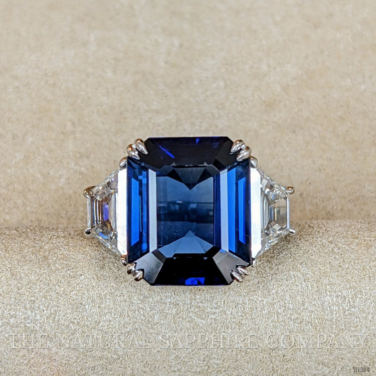 10.24 Ct. Blue Sapphire and Natural Diamond Three Stone Ring, Platinum 950