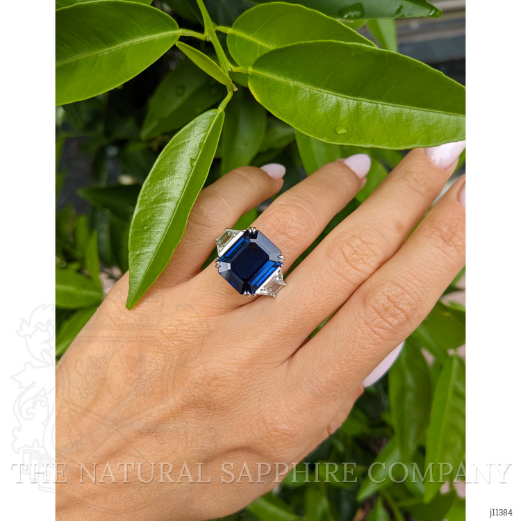 10.24 Ct. Blue Sapphire and Natural Diamond Three Stone Ring, Platinum 950