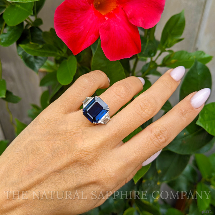 10.24 Ct. Blue Sapphire and Natural Diamond Three Stone Ring, Platinum 950