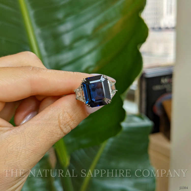 10.24 Ct. Blue Sapphire and Natural Diamond Three Stone Ring, Platinum 950