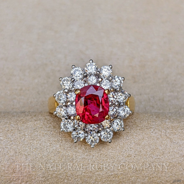 2.09 Ct. Ruby Natural Diamond Pave Ring, 18K Yellow Gold