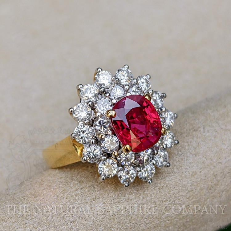 2.09 Ct. Ruby Natural Diamond Pave Ring, 18K Yellow Gold