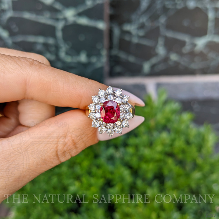 2.09 Ct. Ruby Natural Diamond Pave Ring, 18K Yellow Gold