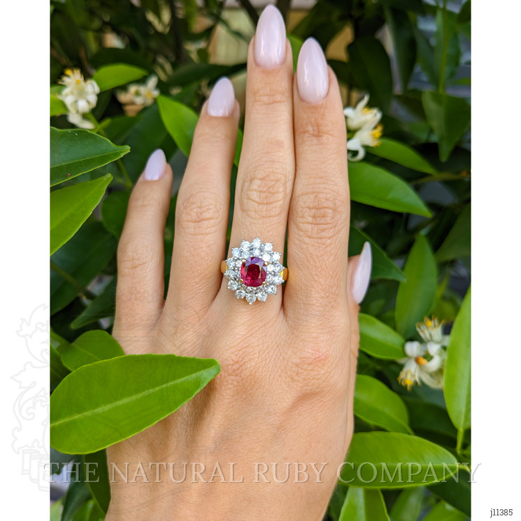2.09 Ct. Ruby Natural Diamond Pave Ring, 18K Yellow Gold