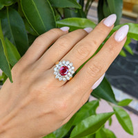 2.09 Ct. Ruby Natural Diamond Pave Ring, 18K Yellow Gold Life Style