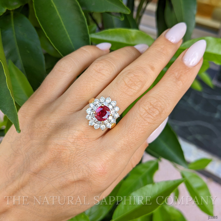 2.09 Ct. Ruby Natural Diamond Pave Ring, 18K Yellow Gold