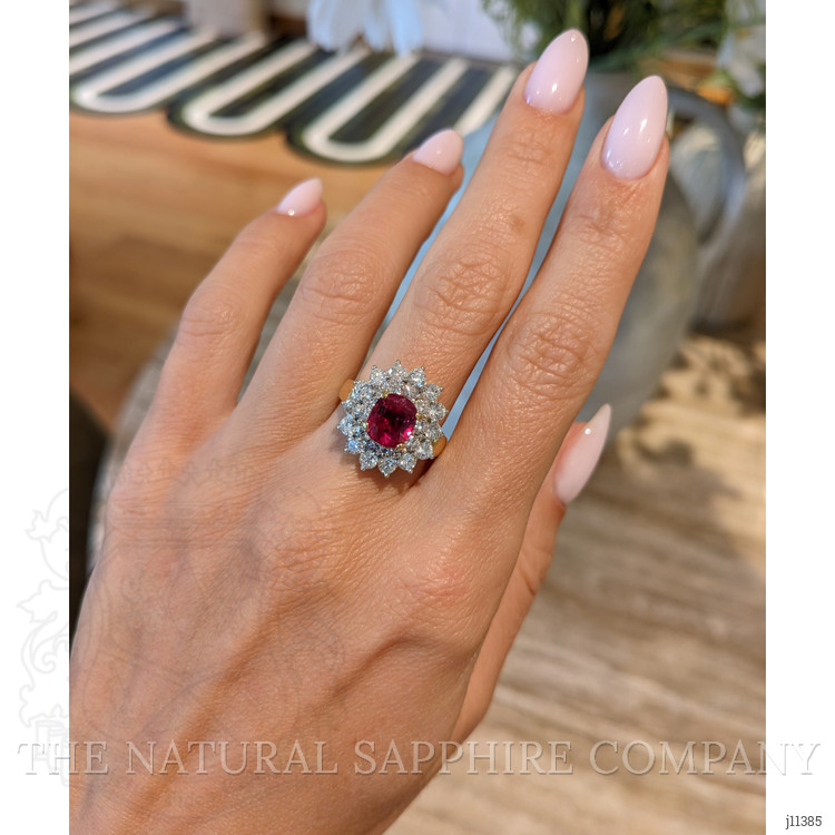 2.09 Ct. Ruby Natural Diamond Pave Ring, 18K Yellow Gold