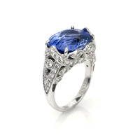 9.07 Ct. Blue Sapphire and Natural Diamond Antique Style Ring, 14K Yellow Gold Image