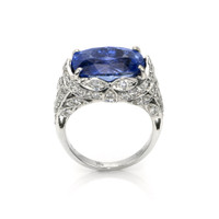 9.07 Ct. Blue Sapphire and Natural Diamond Antique Style Ring, 14K Yellow Gold Image