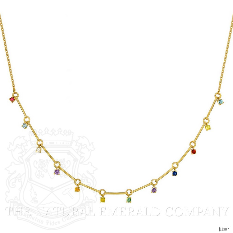 0.05 Ct. Aquamarine Natural Diamond Multi Stone Necklace, 14K Yellow Gold