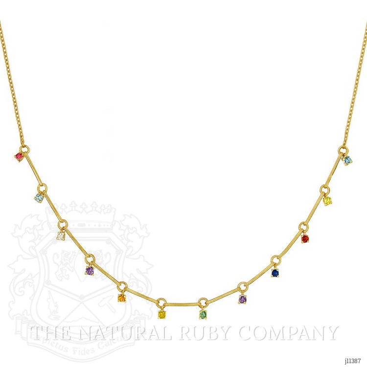 0.06 Ct. Aquamarine Natural Diamond Multi Stone Necklace, 14K Yellow Gold