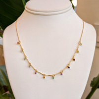 0.06 Ct. Blue Aquamarine, Ruby, Blue Sapphire, Emerald, Natural Diamond, Brownish Red Garnet, Orangish Yellow Citrine and Yellowish Green Peridot Multi Stone Necklace, 14K Yellow Gold Image