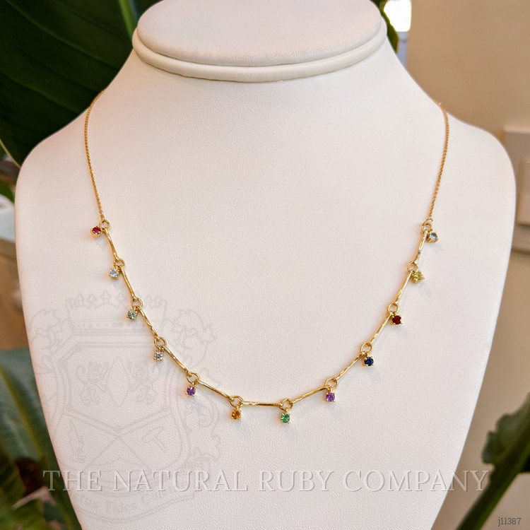 0.06 Ct. Aquamarine Natural Diamond Multi Stone Necklace, 14K Yellow Gold