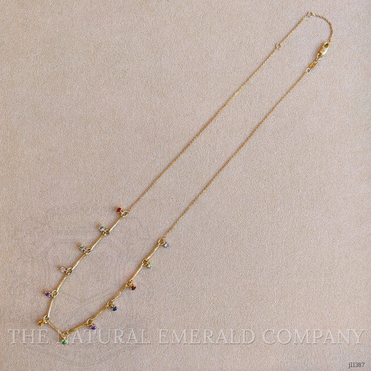 0.05 Ct. Aquamarine Natural Diamond Multi Stone Necklace, 14K Yellow Gold