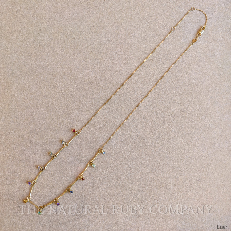 0.06 Ct. Aquamarine Natural Diamond Multi Stone Necklace, 14K Yellow Gold