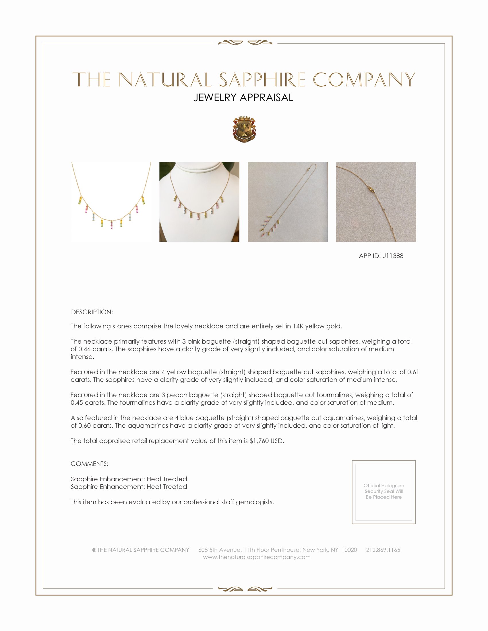 1.07 Ct.Tw. Green (Lime Green) Peridot, Mixed Sapphire, Blue Aquamarine and Peach Tourmaline Accent Stones Necklace, 14K Yellow Gold